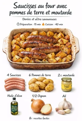 Sausages au four avec pommes de terre et moutarde, un plat réconfortant