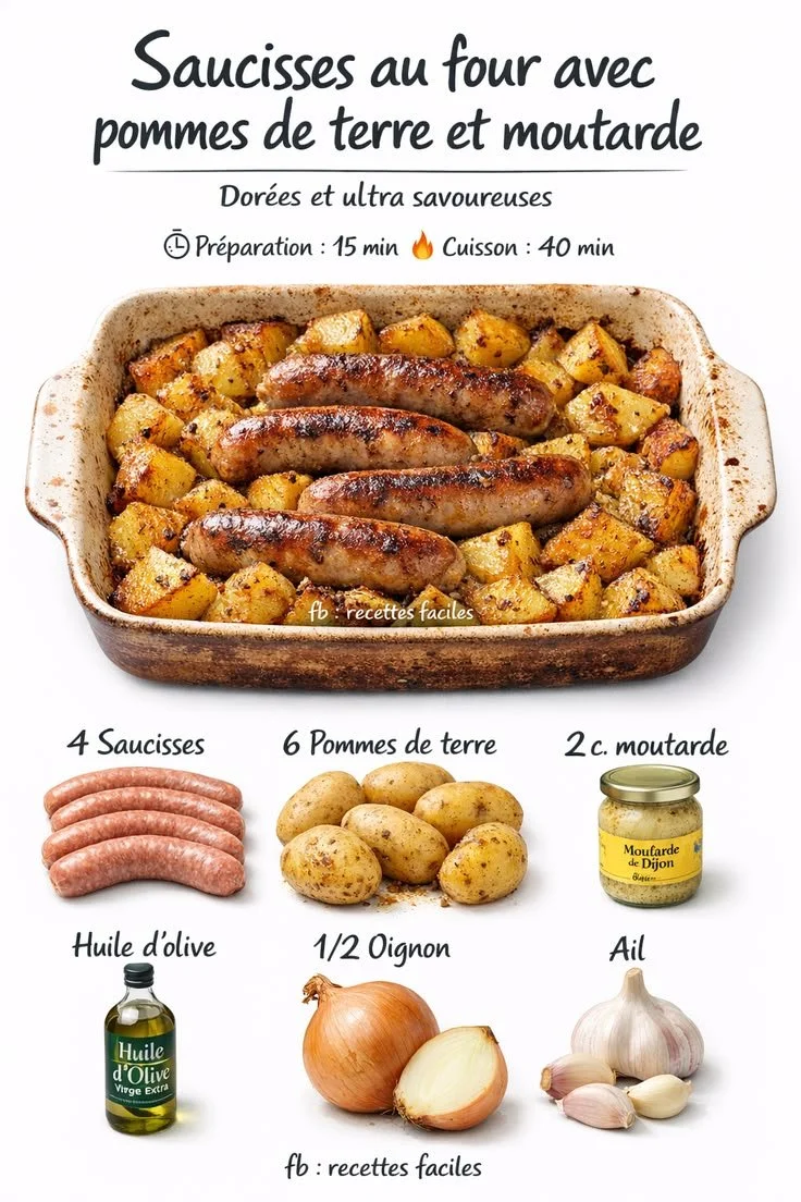 Sausages in the oven with potatoes and mustard