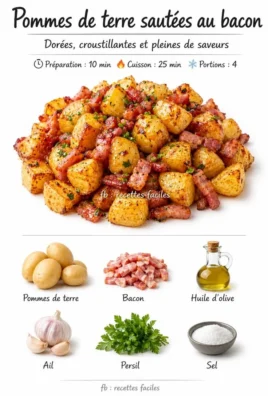Delicious sautéed potatoes with crispy bacon pieces served on a plate