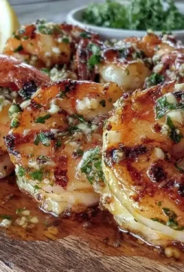 Delicious grilled shrimp skewers with garlic butter on a plate