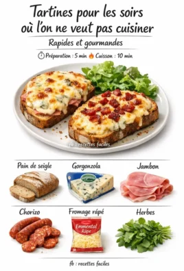 Tartines variées prêtes pour un dîner sans cuisine