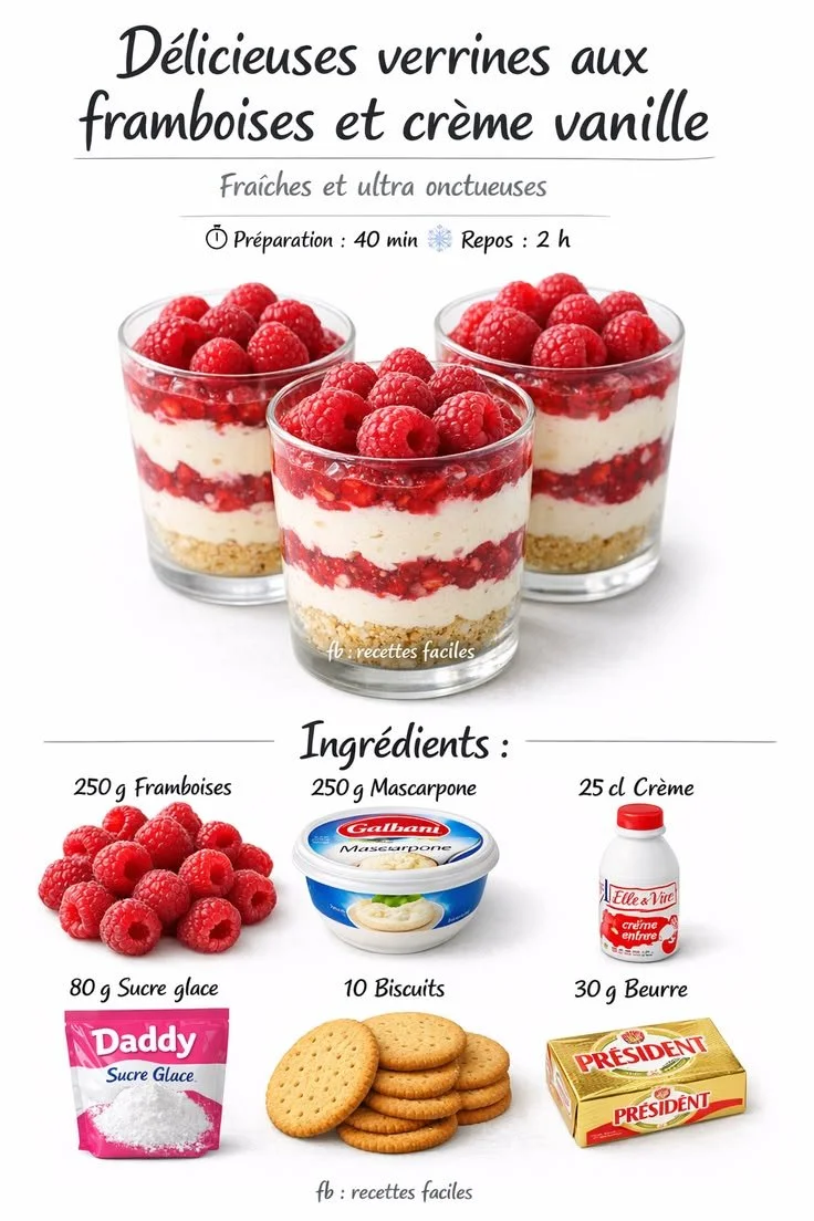 Verrines aux framboises et crème vanille