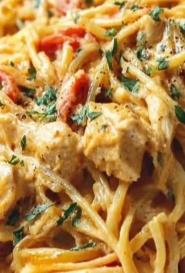 Delicious Chicken Spaghetti topped with herbs and served in a bowl