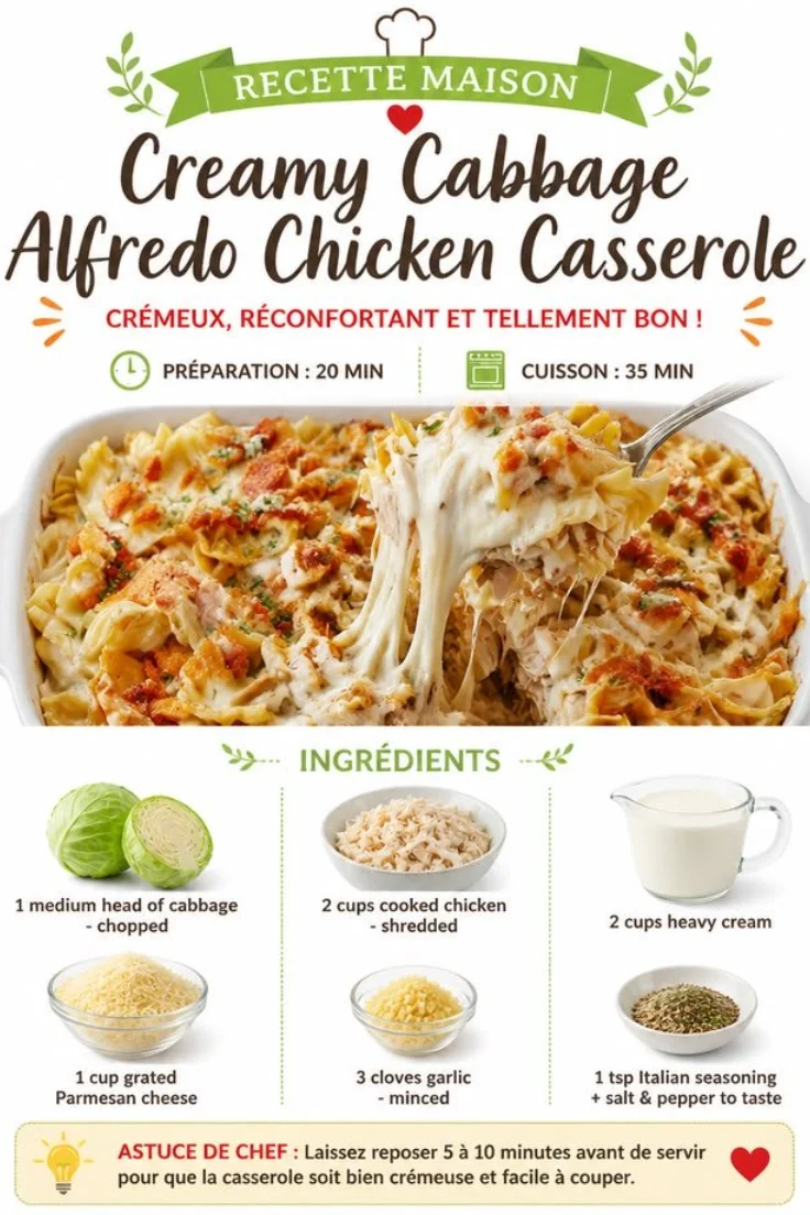 Creamy Cabbage Alfredo Chicken Casserole