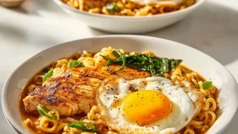 Fiery Buldak Ramen Bowl with Chicken & Jammy Egg