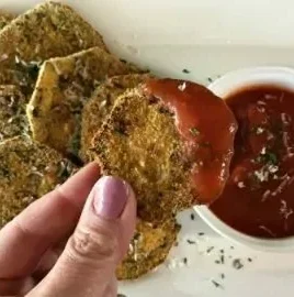 Healthy baked crispy eggplant served on a plate